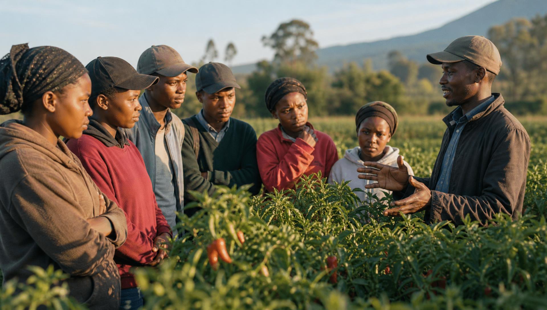 Young Tanzanian farmers learning crop management at a farmer field school in Tanzania